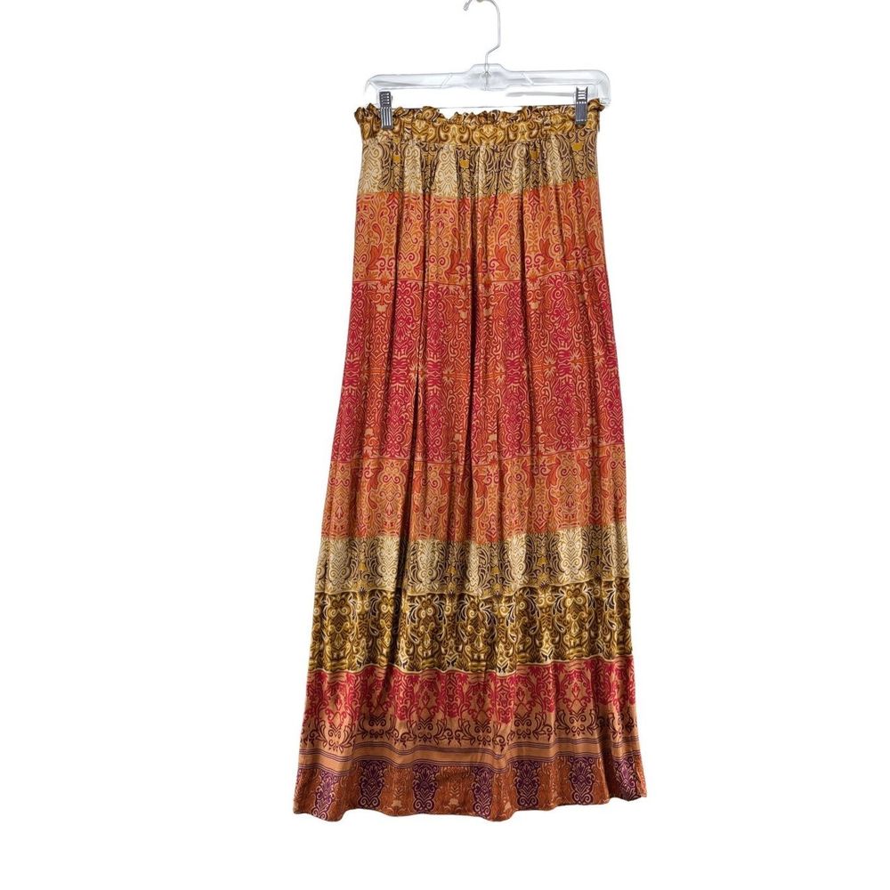 Love21 Boho Maxi Skirt Small Straight Red Gold Long Rayon